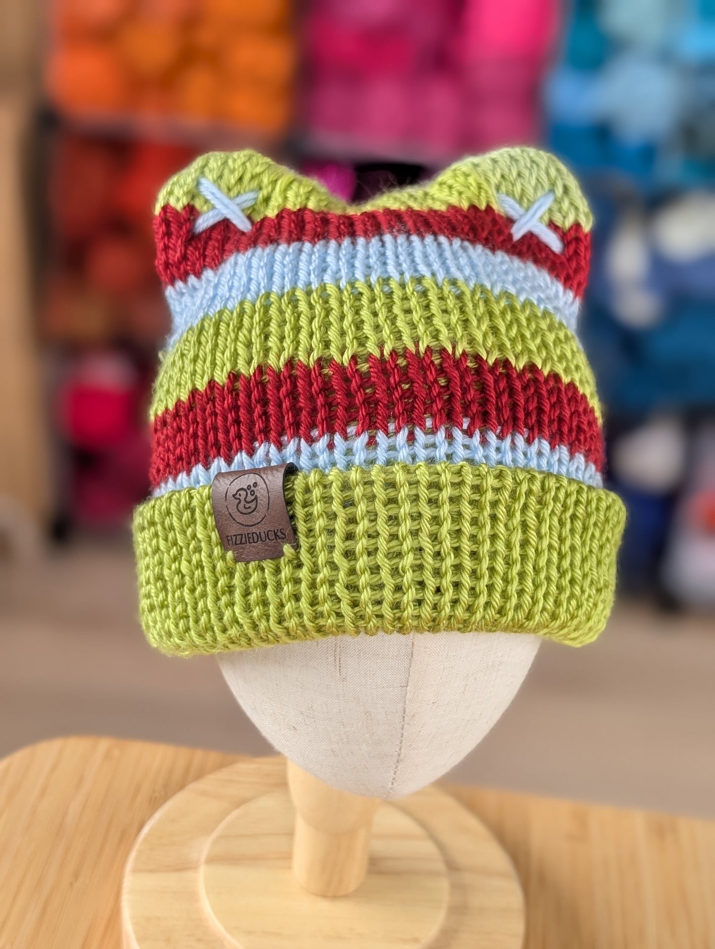 Stripey Ears Hat Green