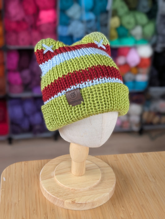 Stripey Ears Hat Green